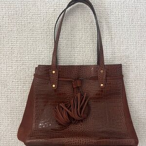 J McLoughlin Brown Suede and Croc Tote